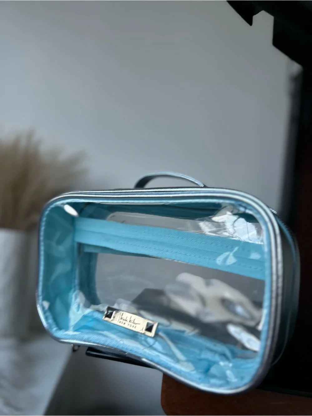 Nicole miller nyc Clear Travel Cosmetic Case with Light Blue Trim